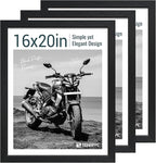 16x20 Picture Frame Set of 3 - Black Woodgrain, Solid Wood, HD Tempered Glass, Wall Gallery Poster Frame