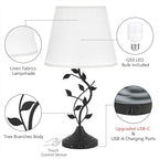 Kakanuo USB Touch Table Lamp Bedside Lamp with USB C Charging Ports for Living Room, White 3 Way Dimmable Traditional Nightstand Lamp Retro Table Lamp for Bedroom and Office (LED Bulb Included)