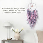 Dreamlike Moon Dream Catchers Wall Decor Crescent Dream Catcher with Crystal Stone Star Shaped Tree of Life Pendant Handmade Pink Feather Dreamcatchers Wall Hanging for Girls Bedroom Wedding Gift
