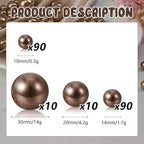 200PCS Brown Faux Pearls Beads for Centerpiece Vases, Vase Filler Faux Pearls, No Holes Filler Beads for Party Anniversary Birthday Wedding Table Decor, 10/14/20/30mm