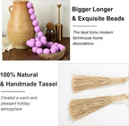 OMISHE 60" Long Large Wood Bead Garland with 1.6" Diameter Wooden Beads and Tassels, Rustic Farmhouse Country Wood Beads Garland for Home Tiered Tray Decor, Decorative Beads with Tassels Purple