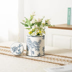 Ceramic Decorative Jars with Lid, Blue and White Ginger Jar for Home Decor, Cylindrical Vase Decor, 7.7x5.4 Inch, Flowers and Branches