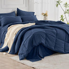 JOLLYVOGUE Full Comforter Set, Ultra-Soft Bed in a Bag Full Size 7 Pieces, Oeko-TEX Certified Bedding Set with Down Alternative Comforter, Sheets, Pillowcases & Shams, Navy