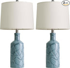PoKat 26'' Farmhouse Ceramic Table Lamps Set of 2, Blue Bedside Lamps for Living Room, Nightstand Lamps for Bedroom Night Stands, Bedroom Lamps for Side Table End Table Hallway, Blue
