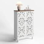 47" Tall Storage Cabinet with Doors and Shelves, Wood Accent Cabinet with Distressed Finish, Buffet & Sideboard for Living Room, Entryway, Dining Room, Bedroom, White