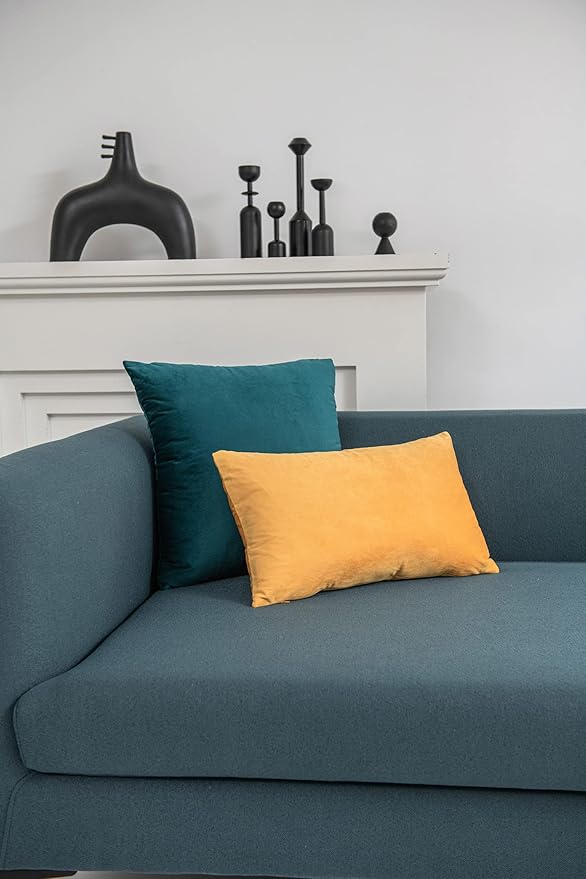 Couch Pillow Covers 12x20 Golden Yellow: 2 Pack Cozy Soft Velvet Rectangular Throw Pillow Cases for Farmhouse Home Decor