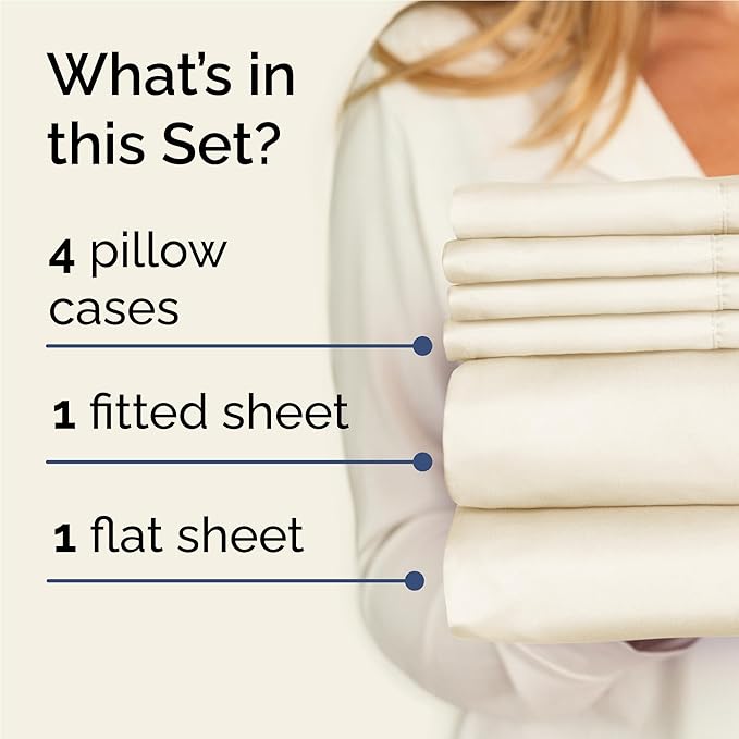 Full Sheets Set 6 Piece - Includes 4 Pillowcases - Bed Sheets Full Size - Soft Hotel Luxury Bedding - Cooling, Comfy, Cozy & Breathable - 1 Flat & 1 Fitted & 4 Pillowcases w/ Deep Pockets - Off White