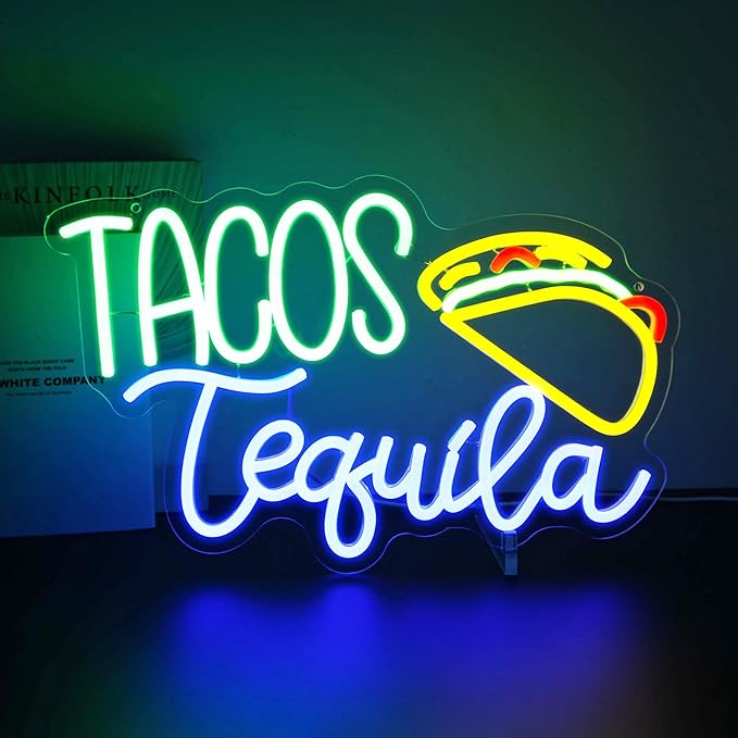 Tacos Neon Sign, Neon Signs for Wall Decor Neon LED Signs Room Neon Light Up Signs Home Decor for Business Restaurant Bedroom Club Party Bar Shop USB Operated