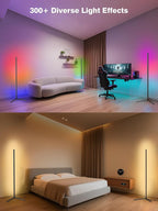 Corner Floor Lamp, Modern LED Corner Lamp with AC Adapter & APP & Remote Control, 16 Million Colors, 68+ Scene Modes, Music Sync, Ambient Lighting for Living Room, Bedroom, and Gaming Room