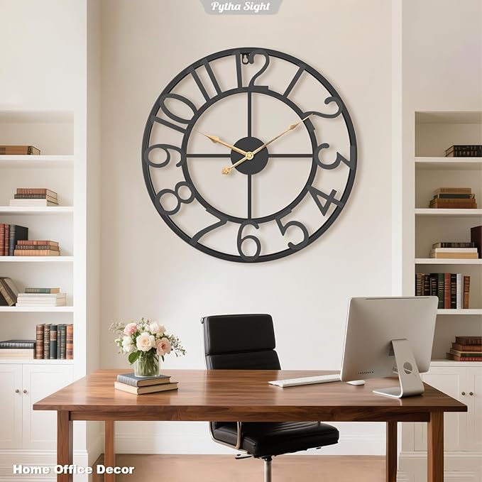 30 Inch Extra Large Giant Wall Clock,Oversized Round Silent Vintage Industrial Black Metal Farmhouse Big Arabic Numeral Wall Clocks for Living Room,Kitchen,Bedroom Home Decor