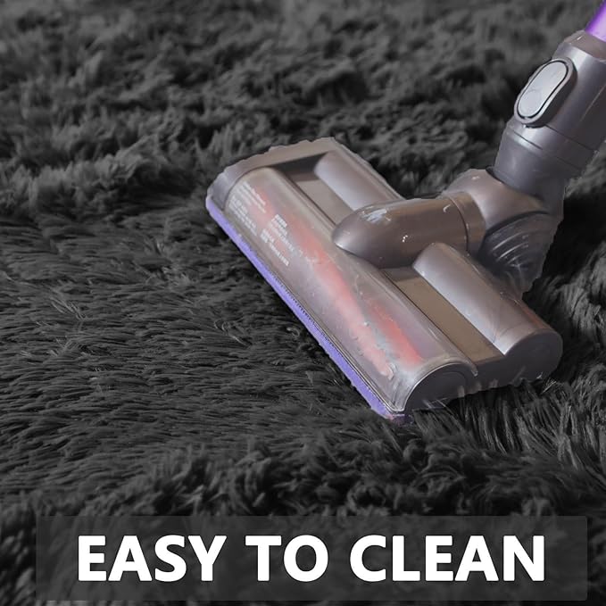 CAIYUECS Shag Area Rug,Indoor Ultra Soft Plush Rugs for Bedroom Living Room, Non-Skid Modern Nursery Faux Fur Rugs for Kids Room Home Decor (6x9 Feet, Black)