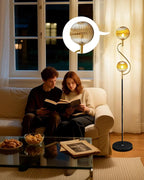 Lightdot Gold & Black Floor Lamp, Mid Century Standing Lamps with Globe Teaed-Strip Glass Shade Soft Warm White Eye Care 3000K Bulbs Included, Modern Tall Floor Lamp for Living Room Bedroom
