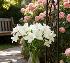 10-Bud Artificial Lily Flowers, 4 Pcs Fake Outdoor Flowers, UV Resistant Faux Flowers for Outdoor Planters, Silk Flowers for Wedding Decoration (White)