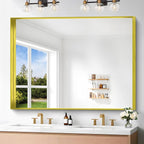 Gold Bathroom Mirror, 36x48 Inch Rectangular Framed Mirror, Large Wall Mounted Bathroom Vanity Mirror Over Sink for Bedroom,Restroom, Living Room, Hangs Vertically or Horizontally