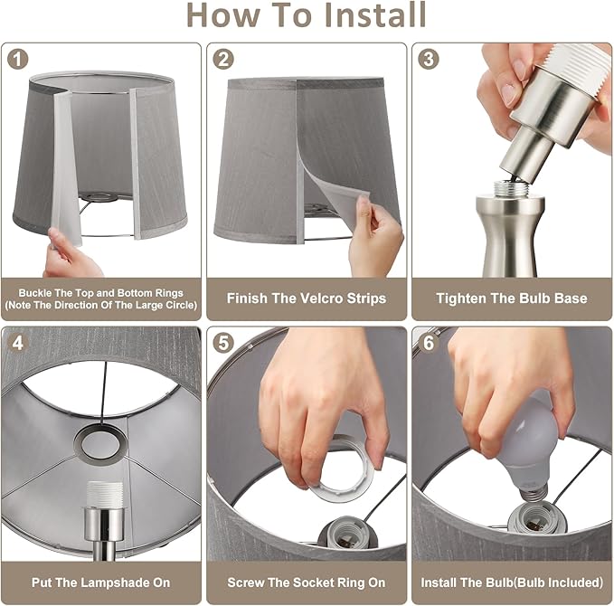 Seealle Modern Table Lamps Set of 2 - Touch Bedside Lamp for Nightstand with USB C+A,3-Way Dimmable Silver Nightstand Lamps for Living Room Bedroom End Table with Grey Shade(Bulb Included)