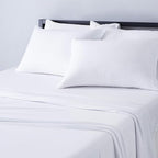 Amazon Basics 4 Piece Comfortable Cotton Jersey Bed Sheet Set, Includes Soft Flat and Fitted Sheets, Pillowcase, Queen, White, Solid