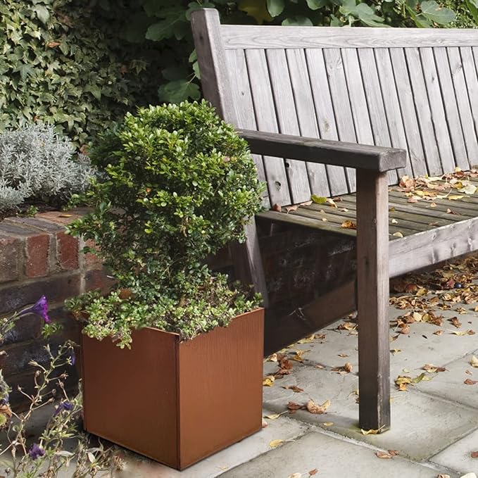 Corten Steel Planter Box Metal Planters Square Outdoor Steel Planter Cube Rustic Flower Pot 16 Inch Integral Durable Antique for Commercial Residential Garden Patio Deck and Backyard