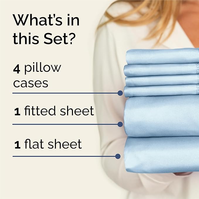 King Sheets Set 6 Piece - Includes 4 Pillowcases - Bed Sheets King Size - Soft Hotel Luxury Bedding - Cooling, Comfy, Cozy & Breathable - 1 Flat & 1 Fitted & 4 Pillowcases w/ Deep Pockets - Baby Blue