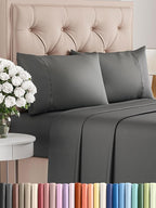 Twin Sheets Set 4 Piece - Includes 2 Pillowcases - Bed Sheets Twin Size - Soft Hotel Luxury Bedding - Cooling, Comfy, Cozy & Breathable - 1 Flat & 1 Fitted & 2 Pillowcases w/ Deep Pockets - Charcoal