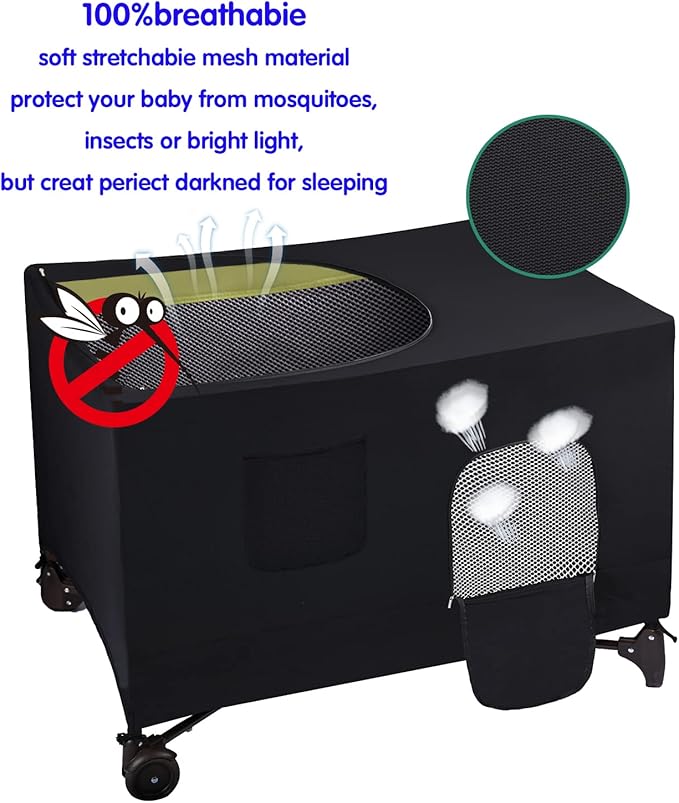 Crib Blackout Cover for Pack N Play - Travel Crib Cover, Breathable Baby Netting Cover/Tent for Indoor or Outdoor Portable Stretchy Blackout Tent, Net Curtains