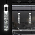 Modern Mini Crystal Pendant Light for Kitchen Island Bedroom Bedside Hanging Ceiling Lamp with Crystal Bubble Column, LED Dimmable 3000k-6000k Independent 1-Light Black