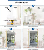 Glassless Large Mirror Shatterproof Unbreakable Wall Mirror for Gym, Dance Studio, Home Workout Room – 0.04mm Nano Film – Gold 26" x 60"