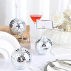 Maitys 60 Pcs Disco Ball Table Number Holders Silver Place Card with Swirl Wire Name Cards Photo Stand Clips Picture Holder for Christmas Wedding Party Favor (4 Inch)