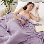 EMME Cotton Muslin Blanket King Size - Soft, Breathable Layering Blanket, 108"x90", All Season Gauze, Lavender