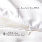 CUDDLE DREAMS Lightweight Silk Filled Comforter for Summer, Detachable Tencel Duvet Cover for Easy Care, Naturally Breathable (White, Twin)
