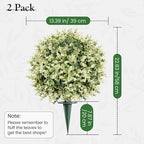 Lewondr Artificial Boxwood Topiary Ball Trees, 22.83'' Fake Plants Outdoor with Ground Spike, Set of 2 UV and Fade Resistant Faux Greenery Shrubs for Outdoor Indoor Front Porch Garden, Gradient White