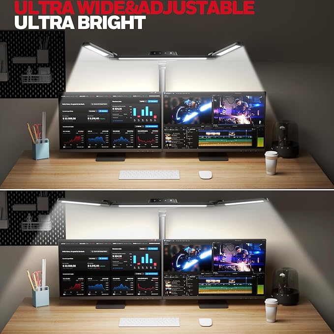 Honeywell LED Desk Lamp with Clamp, HJ3 Sunturalux Architect Desk Lamp for Home Office, Eye-Caring Computer Desk Light 22W 4 Color Modes Clip on Light Stepless Dimming Task Lamp for Working Workbench