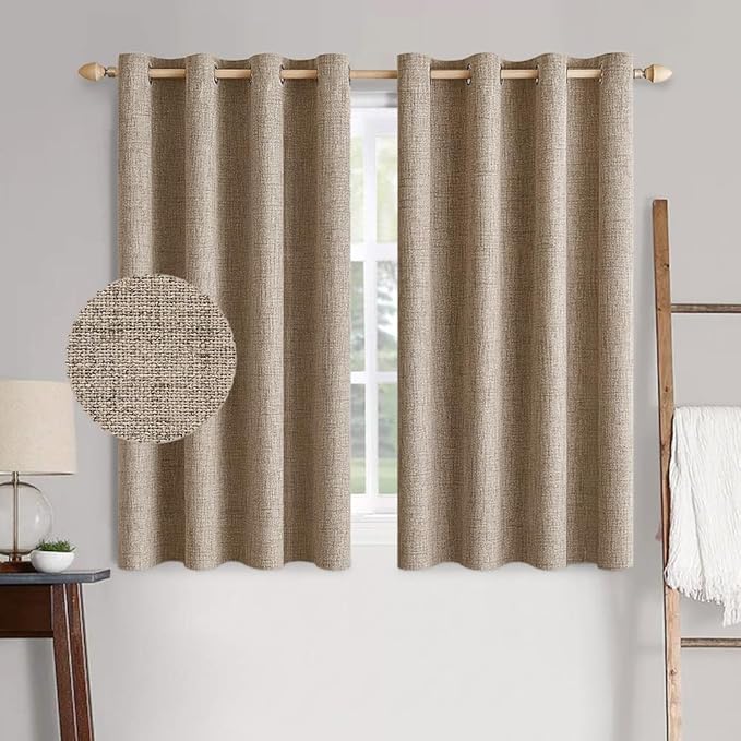 MIULEE 100% Blackout Linen Textured Curtains for Bedroom Solid Thermal Insulated Copper Brown Grommet Room Darkening Curtains & Drapes Luxury Decor for Living Room Nursery 52 x 54 Inch (2 Panels)