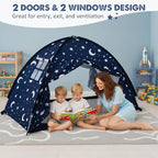 Twin Bed Tent for Kids, Twin Size Bed Canopy with Star Lights, Privacy Space Blackout Sleeping Tents, Indoor Breathable Portable Floor Bed Tent for Boys and Girls, Dark Moon & Stars