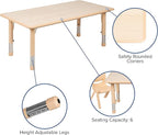 EMMA + OLIVER 23.625" W x 47.25" L Rectangle Natural Plastic Activity Table Set with 6 Chairs