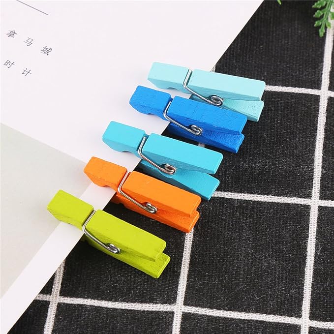 DECORA 120 Pieces 3.5cm Colored Wooden Clothespins Mini Craft Photo Pegs Clips with 98 Feet Twin
