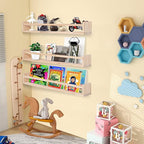 AZSKY Natural Wood Nursery Shelves Floating Wall Book Shelves Nursery Kids Baby Toddler Room Décor 36 in Bookshelf for Toy Picture Display a Set of 3 Same Sizes