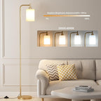 Floor Lamps for Living Room - Industrial Standing Lamp with Remote Control Glass Shade, Modern Gold Floor Lamp with LED Bulbs, Tall Lamp for Bedroom Office - Gold
