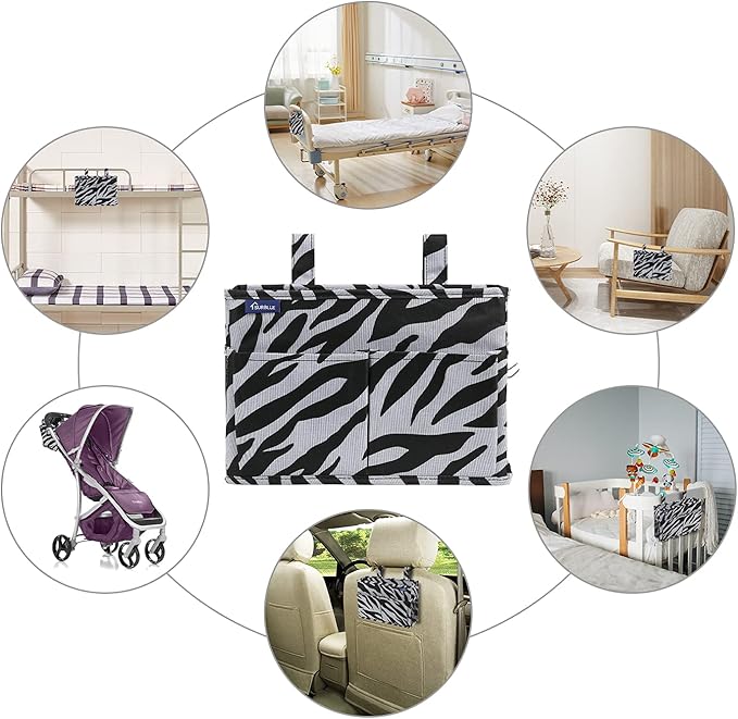 Surblue Caddy Hanging Organizer Bedside Storage Bag for Bunk and Hospital Beds, Zebra, Small