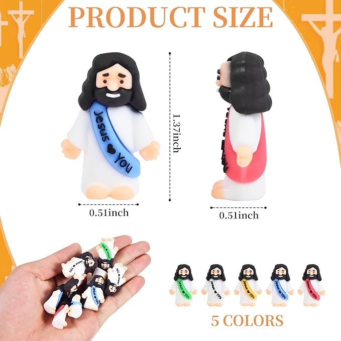 100 PCS Little Jesus Figures, Mini Jesus Figurines in Bulk, Tiny Pocket Rubber Jesus Love You Figure for Religious Party Favors, Sunday School, Baptism Gift, Easter Egg Stuffers (100)