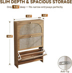 Nicetree Freestanding Ultra Slim Fluted Accent Shoe Storage Cabinet for Entryway - 3 Flip Drawers & 3-Tier Adjustable Shelves, Farmhouse Modern Rustic Shoe Rack for Hallway, Foyer