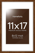Homeforia 11x17 Brown Picture Frame, High End Dark Oak 11x17 Poster Wood Frame with Mat 8x12 Print, 11 x 17 Wooden Walnut Frame Matted to 8 x 12 Photo, 17x11 Frames, Tempered Glass, Wall Kit, Set of 1