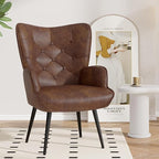 Nalupatio Mid Century Modern Accent Chair, PU Leather Upholstered Tufted Button Chairs, Living Room Reading Wingback Armchair, Side Chair for Living Room Bedroom, Brown
