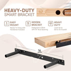 Homeforia 24 inch Natural Floating Shelf, High End Solid Real Wood 24inch Small Floating Shelves for Wall Mounted, Natural Wooden Floating Shelves, Heavy Duty Bracket, 24 X 6.5 X 1.75 in, Set of 4