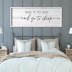 Give It to God and Go to Sleep Decorative Rustic Sign & Plaque Framed Wall Art for Couples, 40''×15'' Vintage Farmhouse Wooden Horizontal Wall Decor Above Bed, Cottagecore Wedding Gift for Bedroom