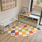 jinchan Kids Rug for Nursery 5ft Radius Corner Washable Area Rug Modern Colorful Quarter Circle Rug Soft Non-Slip Carpet for Bedroom Playroom Daycare Reading Nook Kitchen Classroom Circus on Cream