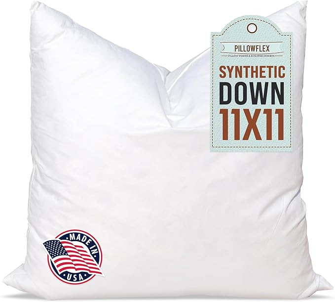 Pillowflex Synthetic Down Pillow Insert - 11x11 Down Alternative, Ultra Soft, Small Sham Bed Sleeping Pillow - 1 Decorative Accent Form