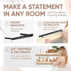 Homeforia 36 inch Wood Floating Shelves, High End Solid Natural Wood 36inch Large Floating Shelf Bathroom, Unfinished Wooden Floating Shelves for Wall, Heavy Duty Bracket, 36 X 6.5 X 1.75 in, Set of 3