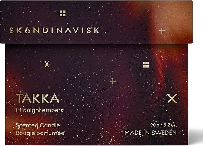 Skandinavisk TAKKA 'Fireplace' Scented Candle. Fragrance Notes: Hacked Pine, Haysmoke and Raw Wool. Masculine Scent. 3.17 oz.