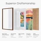 Homeforia 24x36 Walnut Wood Frame, High End Dark Oak 24x36 Large Wooden Poster Frame with Mat 20x30, 24 x 36 Brown Picture Frame Matted to 20 x 30, 36x24 Thin Frame, Tempered Glass, Wall Kit, Set of 1