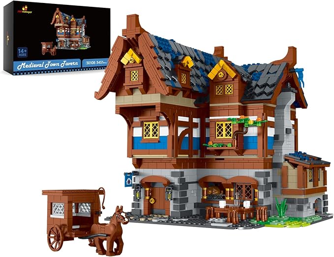 JMBricklayer Medieval 30108 House Building Sets for Adults - Creative Tavern Medieval Castle Construction Toys, Collectible Display Model Kits, Office or Room Decor Gifts for Girls Boys